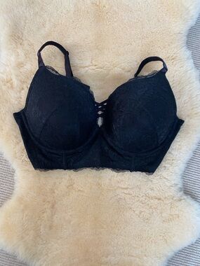 NWT Black Lace Longline Underwire Bra - Push-up Plunge Torrid Curve 46D